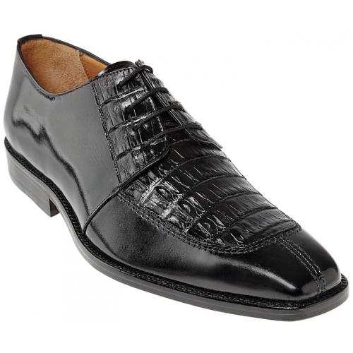 Belvedere "Como" Black Genuine Crocodile / Italian Calf Shoes